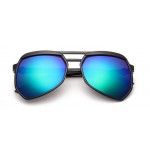 Black Oversized Pilot Rider Aviator Blue Mirror Polarized Lens Sunglasses